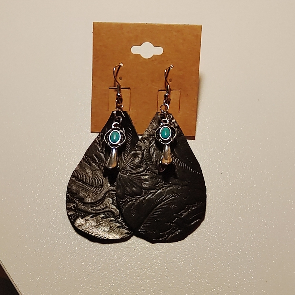 Elegant Black and Silver Leaf Earrings